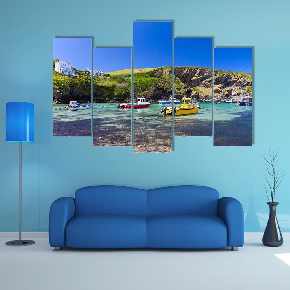 Colorful Fishing Boats Canvas Wall Art-5 Pop-Gallery Wrap-47" x 32"-Tiaracle