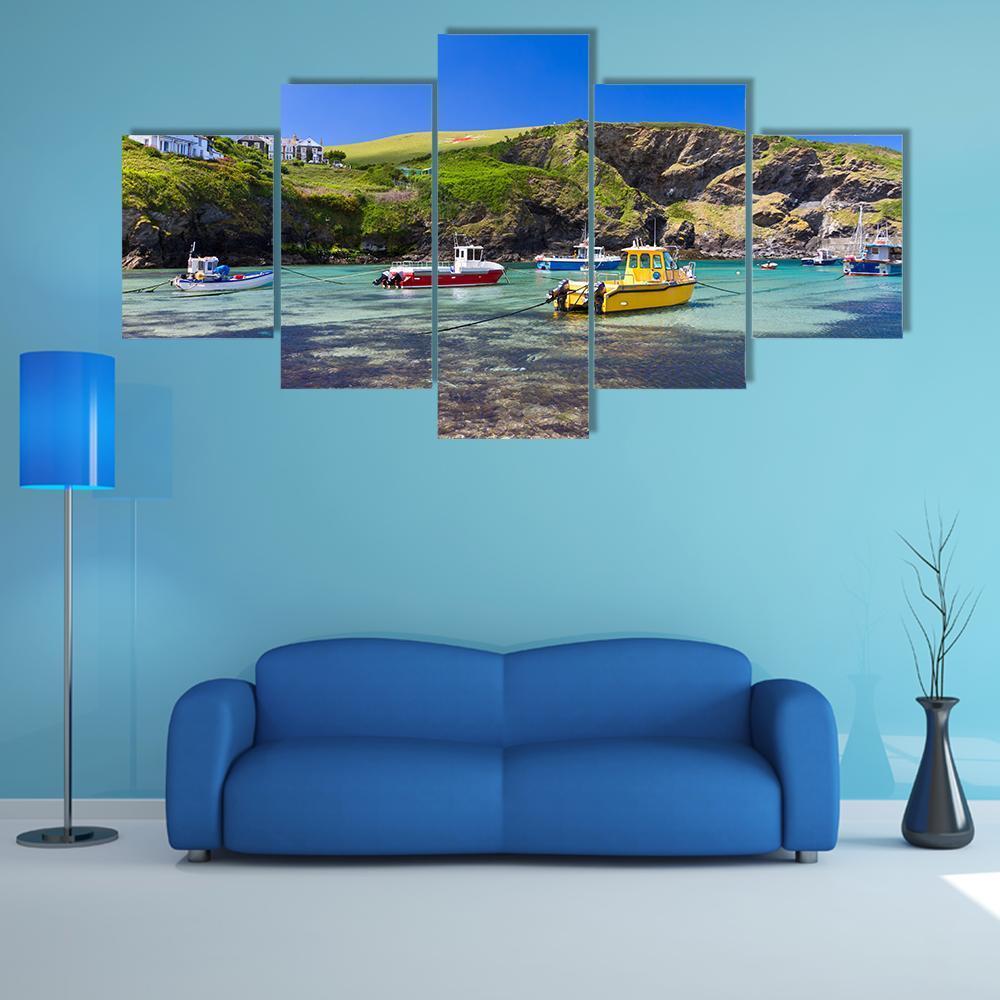 Colorful Fishing Boats Canvas Wall Art-3 Horizontal-Gallery Wrap-37" x 24"-Tiaracle