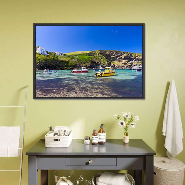 Colorful Fishing Boats Canvas Wall Art-1 Piece-Floating Frame-24" x 16"-Tiaracle