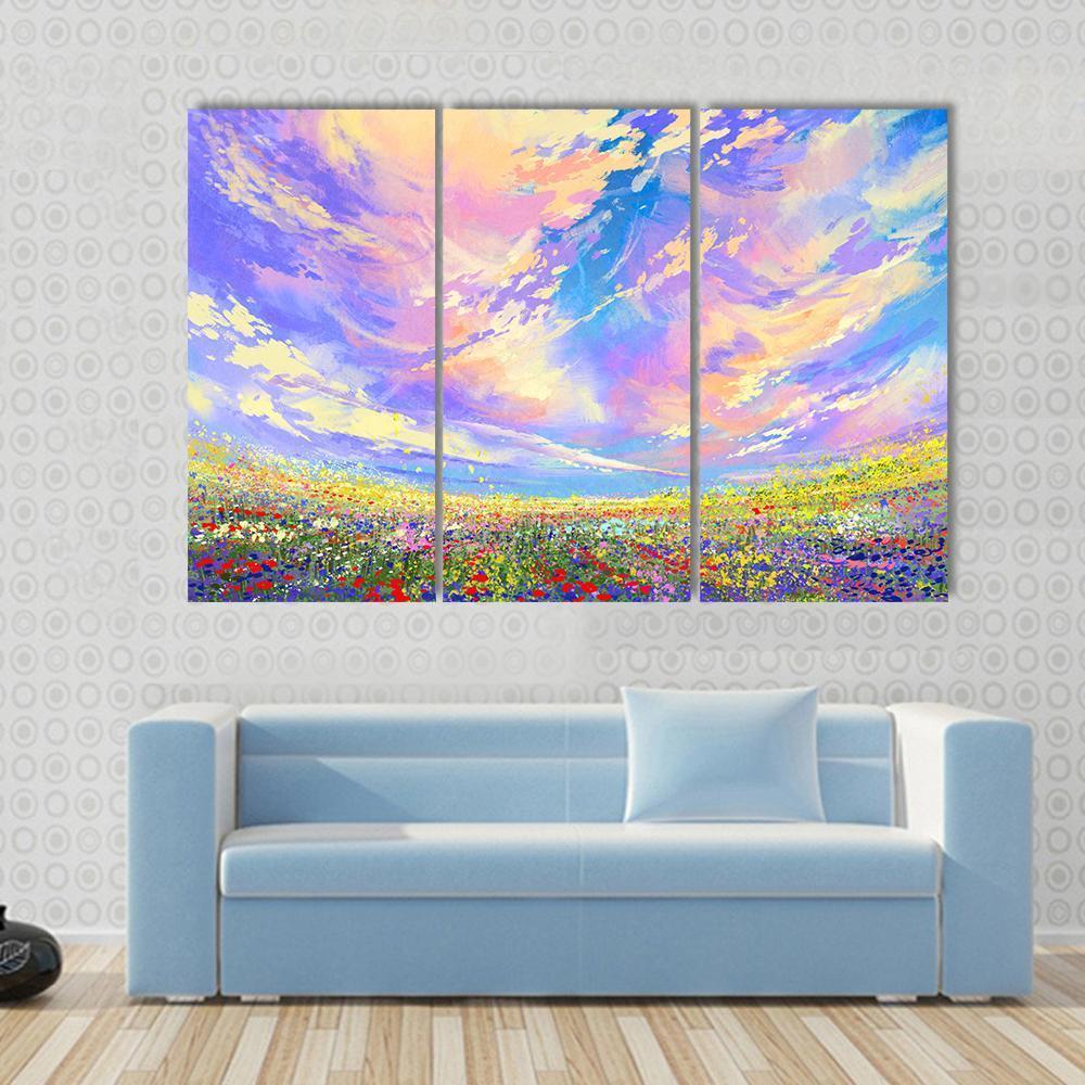 Colorful Flowers In Field Canvas Wall Art-4 Pop-Gallery Wrap-50" x 32"-Tiaracle
