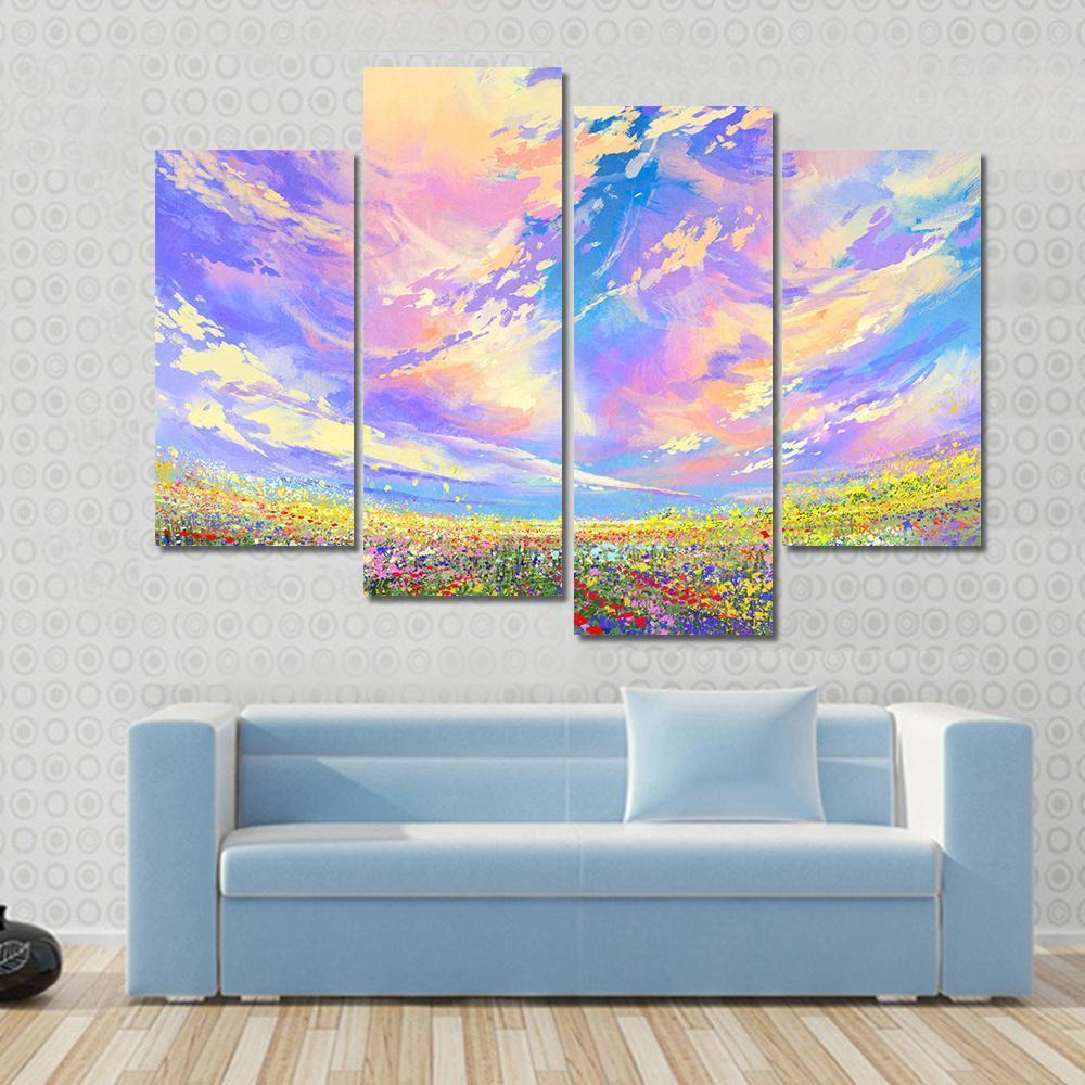 Colorful Flowers In Field Canvas Wall Art-4 Pop-Gallery Wrap-50" x 32"-Tiaracle