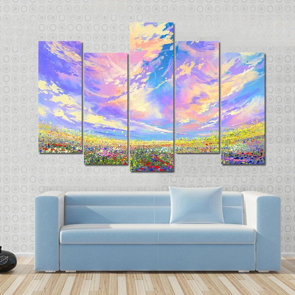 Colorful Flowers In Field Canvas Wall Art-5 Pop-Gallery Wrap-47&quot; x 32&quot;-Tiaracle