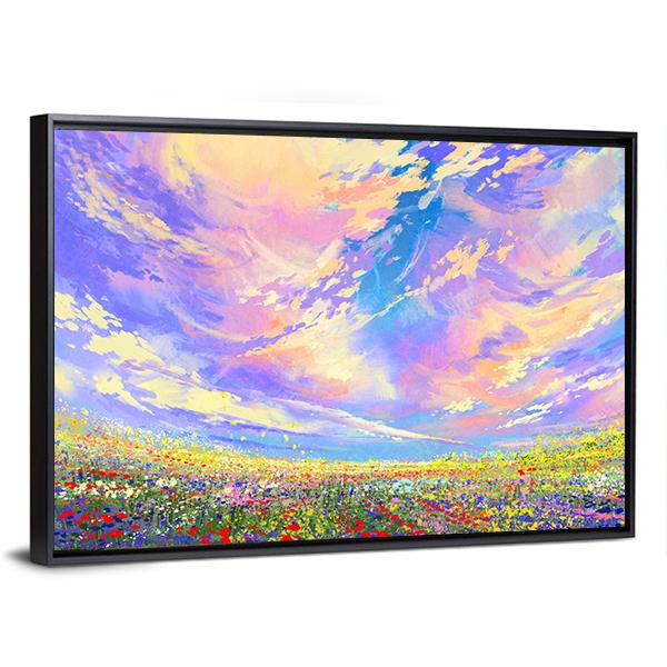 Colorful Flowers In Field Canvas Wall Art-3 Horizontal-Gallery Wrap-25&quot; x 16&quot;-Tiaracle