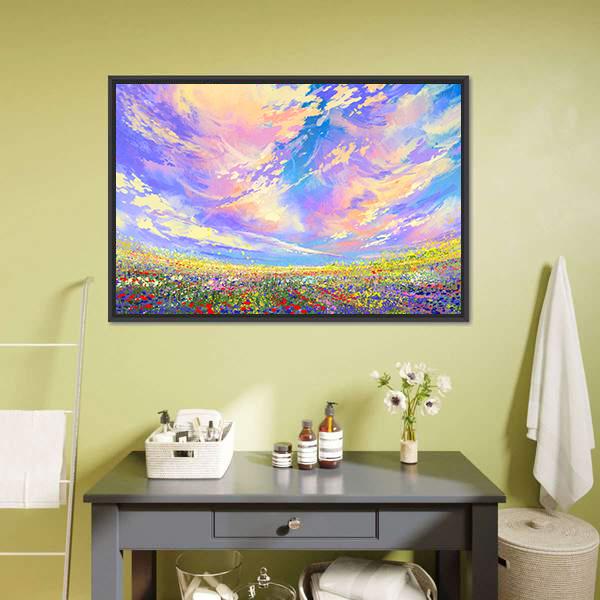 Colorful Flowers In Field Canvas Wall Art-3 Horizontal-Gallery Wrap-25&quot; x 16&quot;-Tiaracle