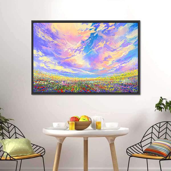 Colorful Flowers In Field Canvas Wall Art-1 Piece-Floating Frame-24" x 16"-Tiaracle