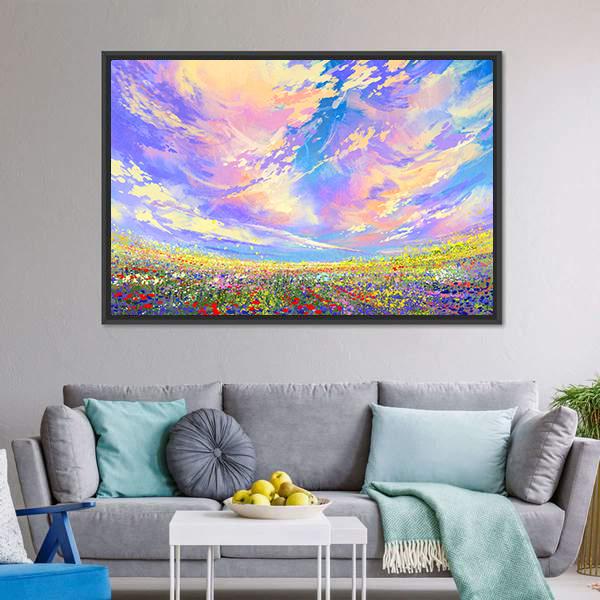 Colorful Flowers In Field Canvas Wall Art-3 Horizontal-Gallery Wrap-25" x 16"-Tiaracle