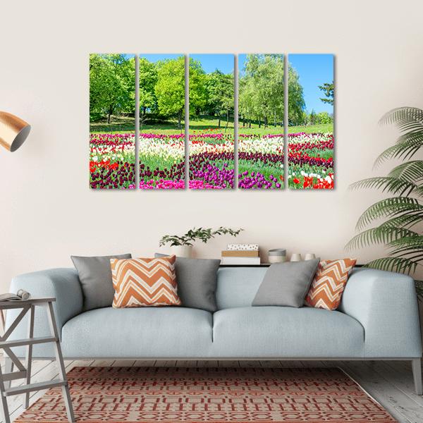 Colorful Flowers In Green Park Canvas Wall Art-5 Horizontal-Gallery Wrap-22" x 12"-Tiaracle