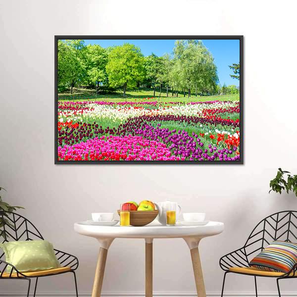Colorful Flowers In Green Park Canvas Wall Art-5 Horizontal-Gallery Wrap-22" x 12"-Tiaracle