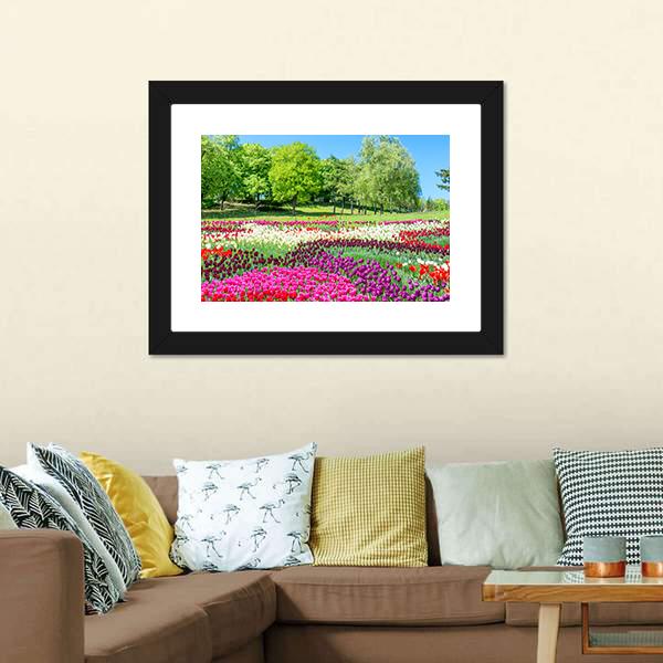 Colorful Flowers In Green Park Canvas Wall Art-5 Horizontal-Gallery Wrap-22" x 12"-Tiaracle