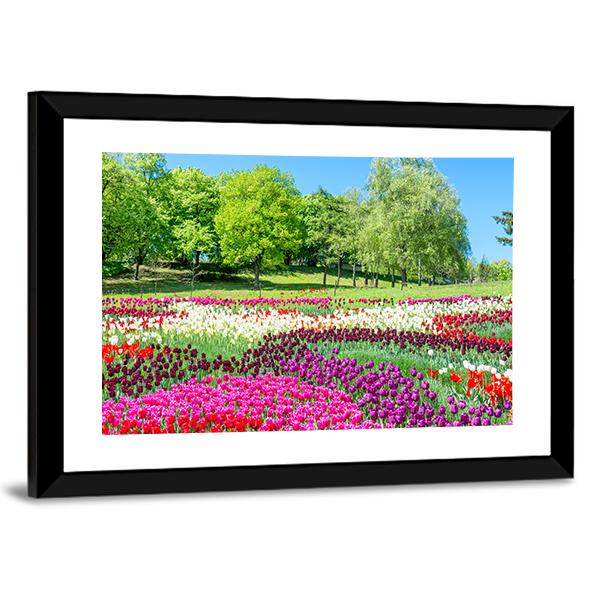 Colorful Flowers In Green Park Canvas Wall Art-3 Horizontal-Gallery Wrap-25" x 16"-Tiaracle