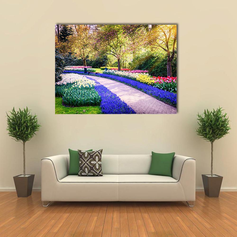 Colorful Flowers Keukenhof Garden Netherlands Canvas Wall Art-4 Horizontal-Gallery Wrap-34" x 24"-Tiaracle