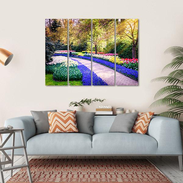 Colorful Flowers Keukenhof Garden Netherlands Canvas Wall Art-4 Horizontal-Gallery Wrap-34" x 24"-Tiaracle
