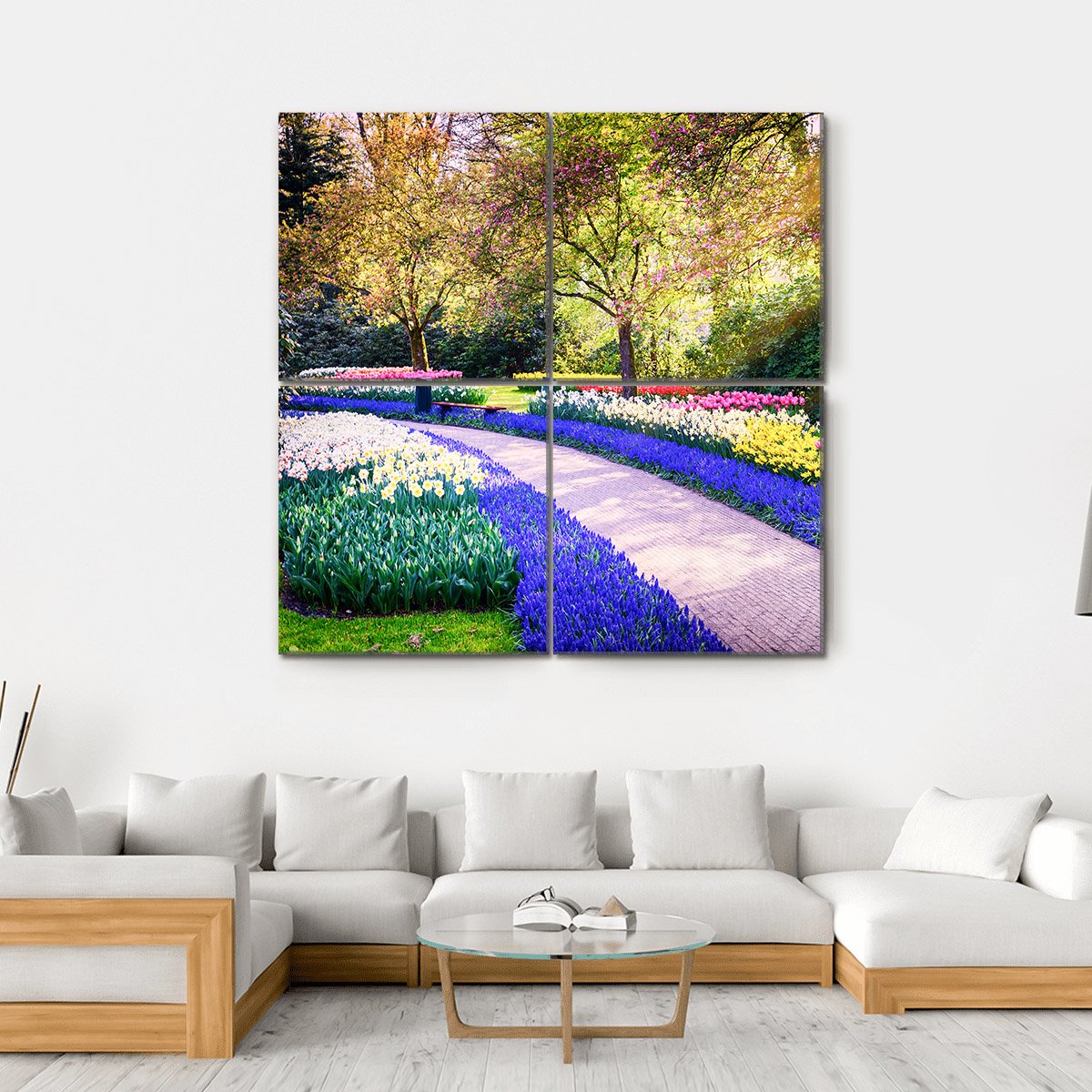 Colorful Flowers Keukenhof Garden Netherlands Canvas Wall Art-4 Square-Gallery Wrap-17" x 17"-Tiaracle