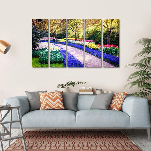 Colorful Flowers Keukenhof Garden Netherlands Canvas Wall Art-5 Horizontal-Gallery Wrap-22" x 12"-Tiaracle