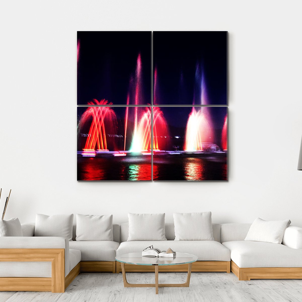 Colorful Fountain At Night Canvas Wall Art-4 Square-Gallery Wrap-17" x 17"-Tiaracle