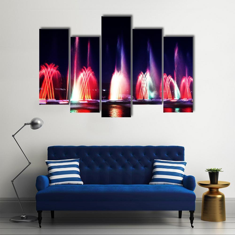 Colorful Fountain At Night Canvas Wall Art-5 Pop-Gallery Wrap-47" x 32"-Tiaracle