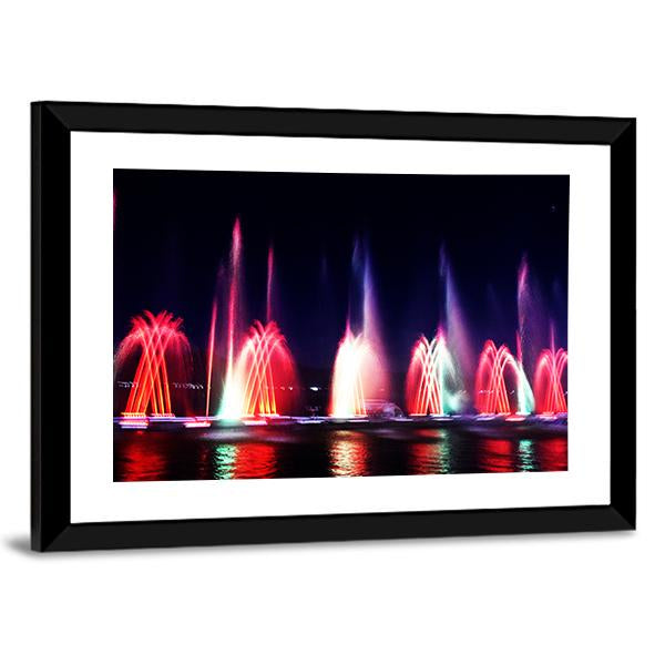 Colorful Fountain At Night Panoramic Canvas Wall Art-1 Piece-36" x 12"-Tiaracle