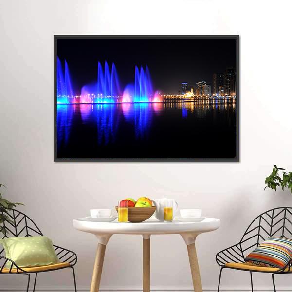 Colorful Fountain Canvas Wall Art-1 Piece-Floating Frame-24" x 16"-Tiaracle