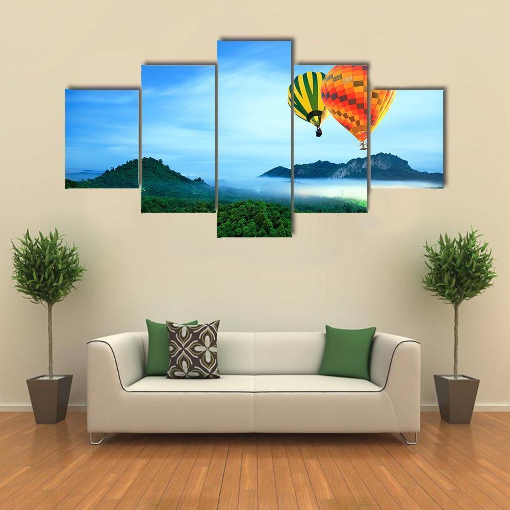 Colorful Hot Air Balloons Canvas Wall Art-5 Star-Gallery Wrap-62&quot; x 32&quot;-Tiaracle