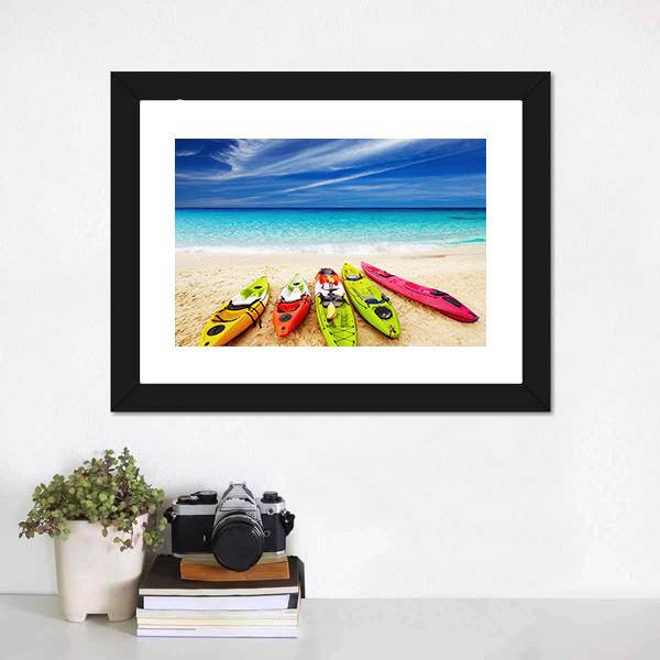 Colorful Kayaks On Beach Canvas Wall Art-5 Horizontal-Gallery Wrap-22" x 12"-Tiaracle