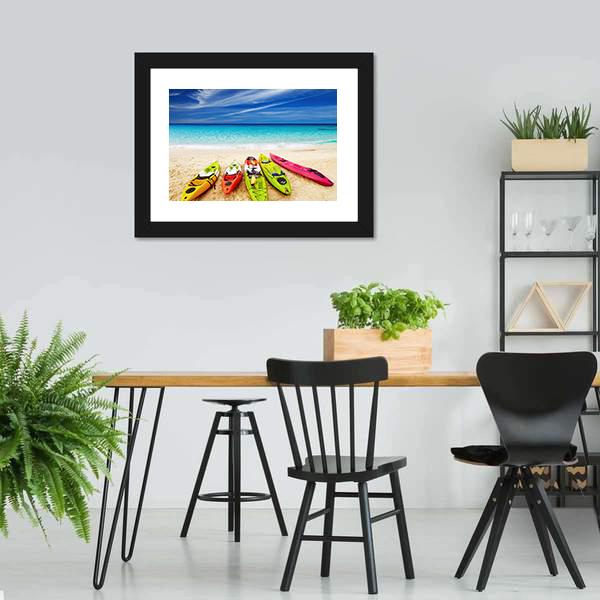 Colorful Kayaks On Beach Canvas Wall Art-5 Horizontal-Gallery Wrap-22" x 12"-Tiaracle