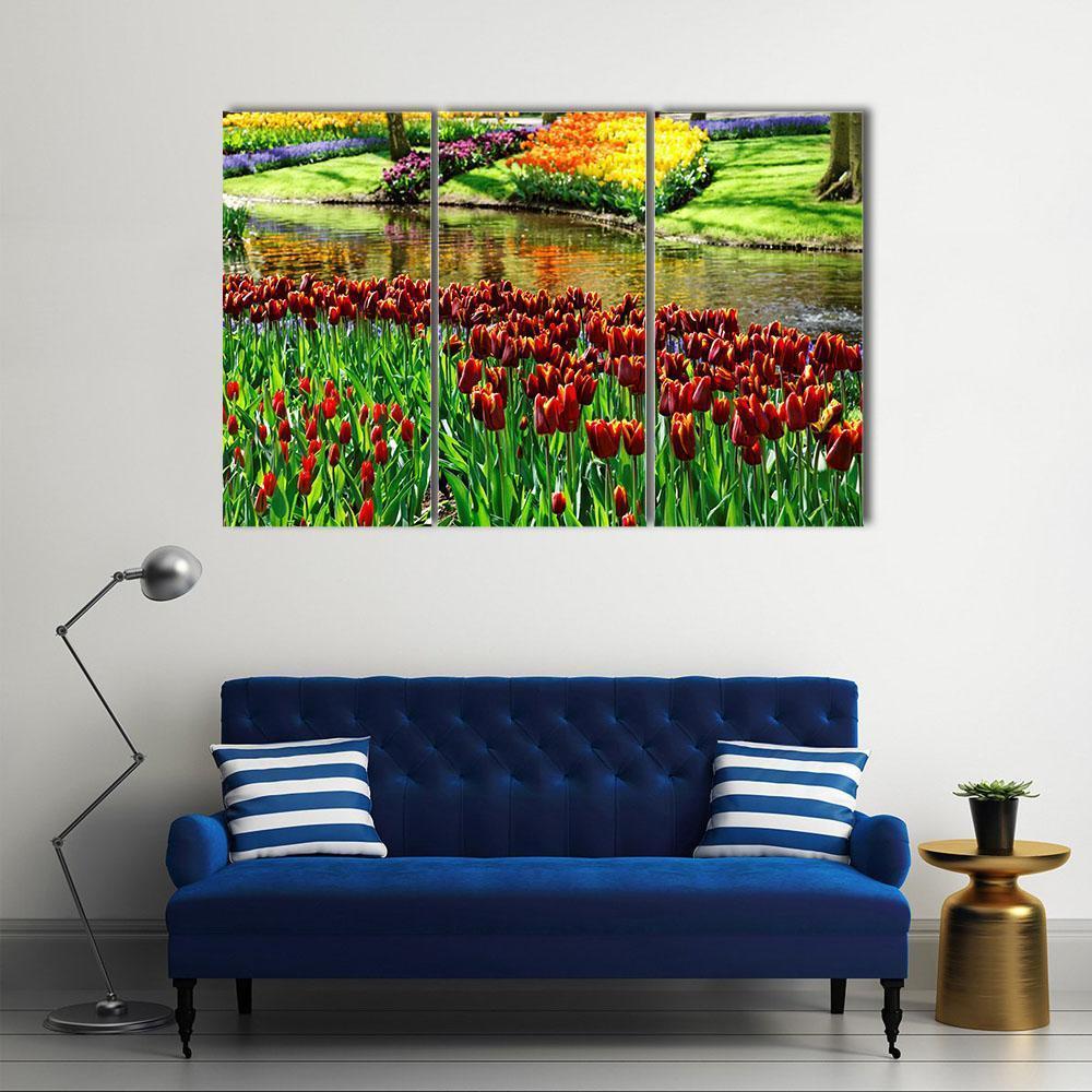 Colorful Keukenhof Garden Canvas Wall Art-3 Horizontal-Gallery Wrap-37" x 24"-Tiaracle
