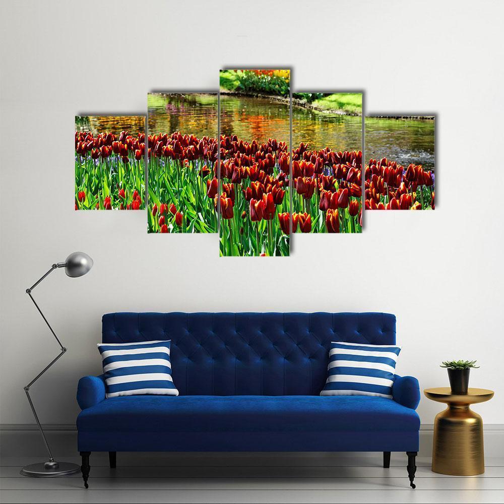 Colorful Keukenhof Garden Canvas Wall Art-5 Star-Gallery Wrap-62" x 32"-Tiaracle