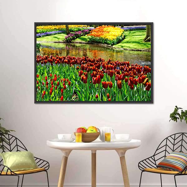 Colorful Keukenhof Garden Canvas Wall Art-1 Piece-Floating Frame-24" x 16"-Tiaracle