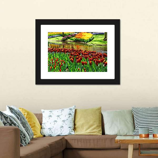 Colorful Keukenhof Garden Canvas Wall Art-1 Piece-Framed Print-20" x 16"-Tiaracle
