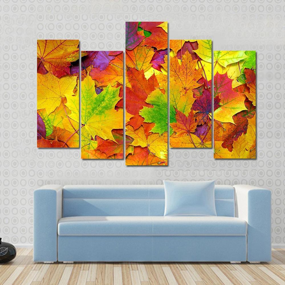 Colorful Leaves Canvas Wall Art-5 Pop-Gallery Wrap-47" x 32"-Tiaracle