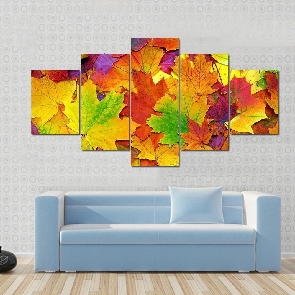 Colorful Leaves Canvas Wall Art-5 Star-Gallery Wrap-62" x 32"-Tiaracle