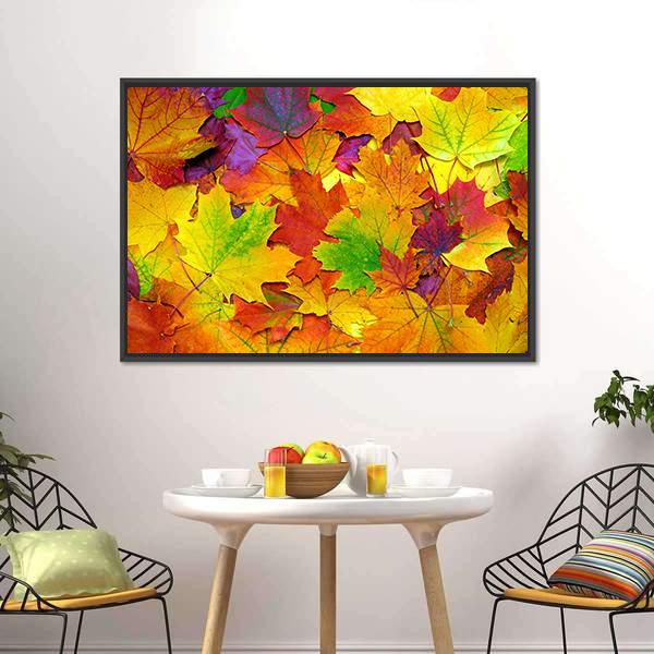 Colorful Leaves Canvas Wall Art-1 Piece-Floating Frame-24" x 16"-Tiaracle