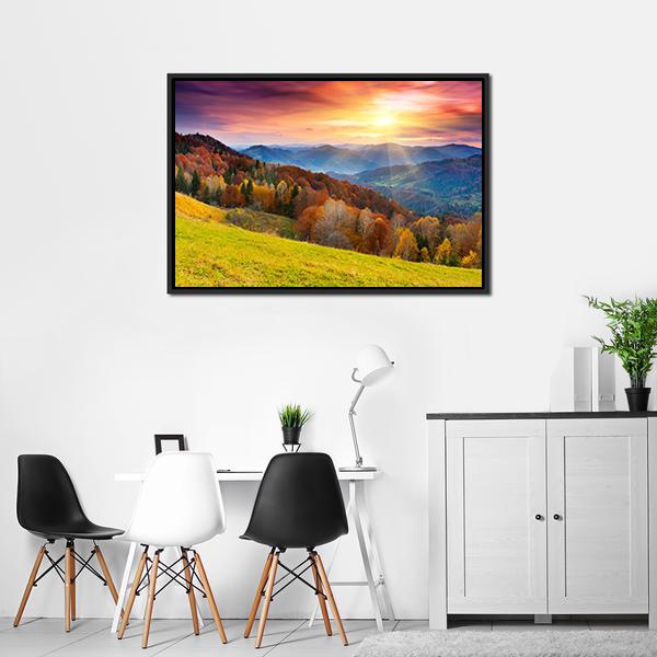 Colorful Mountain At Sunset Canvas Wall Art-1 Piece-Floating Frame-24" x 16"-Tiaracle