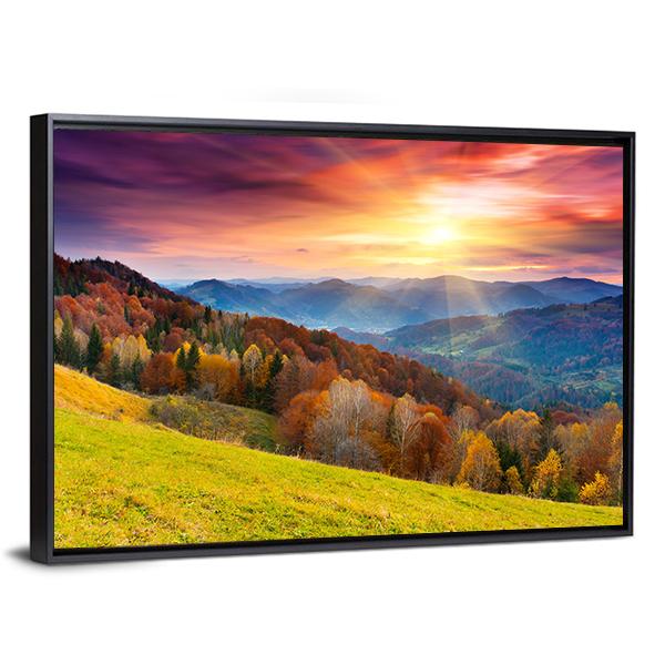 Colorful Mountain At Sunset Canvas Wall Art-5 Horizontal-Gallery Wrap-22" x 12"-Tiaracle