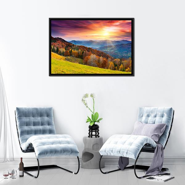 Colorful Mountain At Sunset Canvas Wall Art-3 Horizontal-Gallery Wrap-25" x 16"-Tiaracle