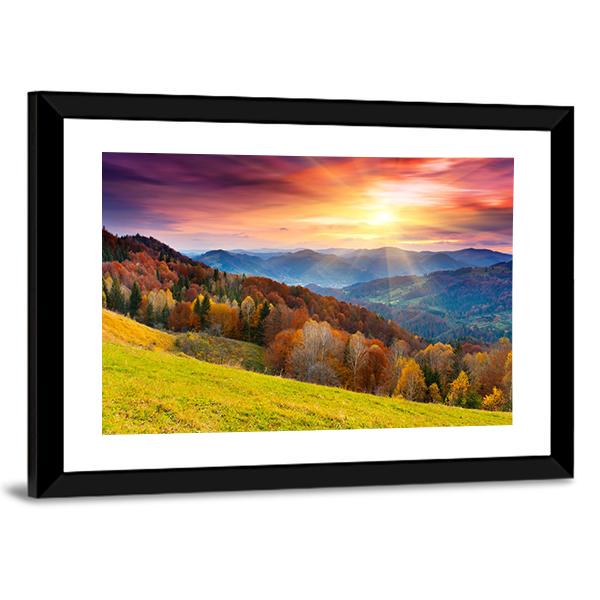 Colorful Mountain At Sunset Canvas Wall Art-5 Horizontal-Gallery Wrap-22" x 12"-Tiaracle
