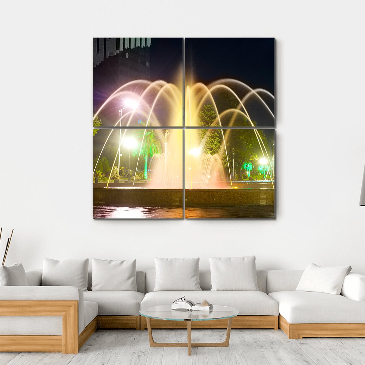 Colorful Musical Fountains Canvas Wall Art-4 Square-Gallery Wrap-17" x 17"-Tiaracle