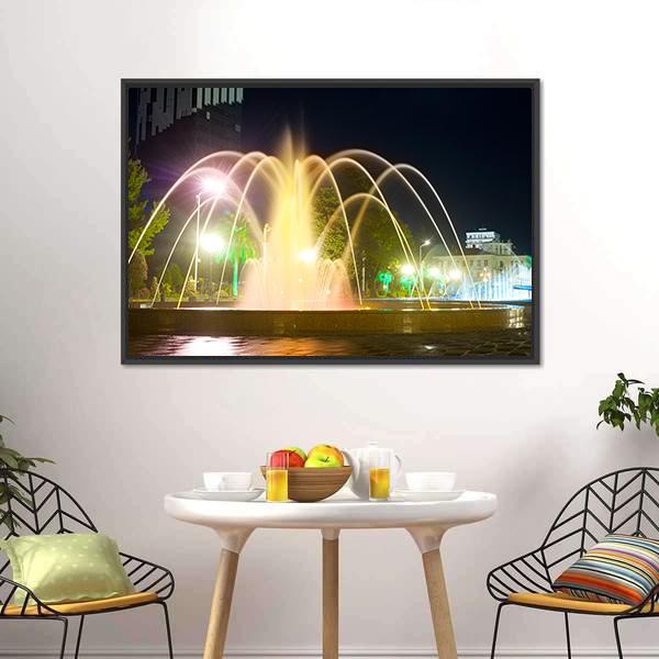 Colorful Musical Fountains Canvas Wall Art-1 Piece-Floating Frame-24" x 16"-Tiaracle