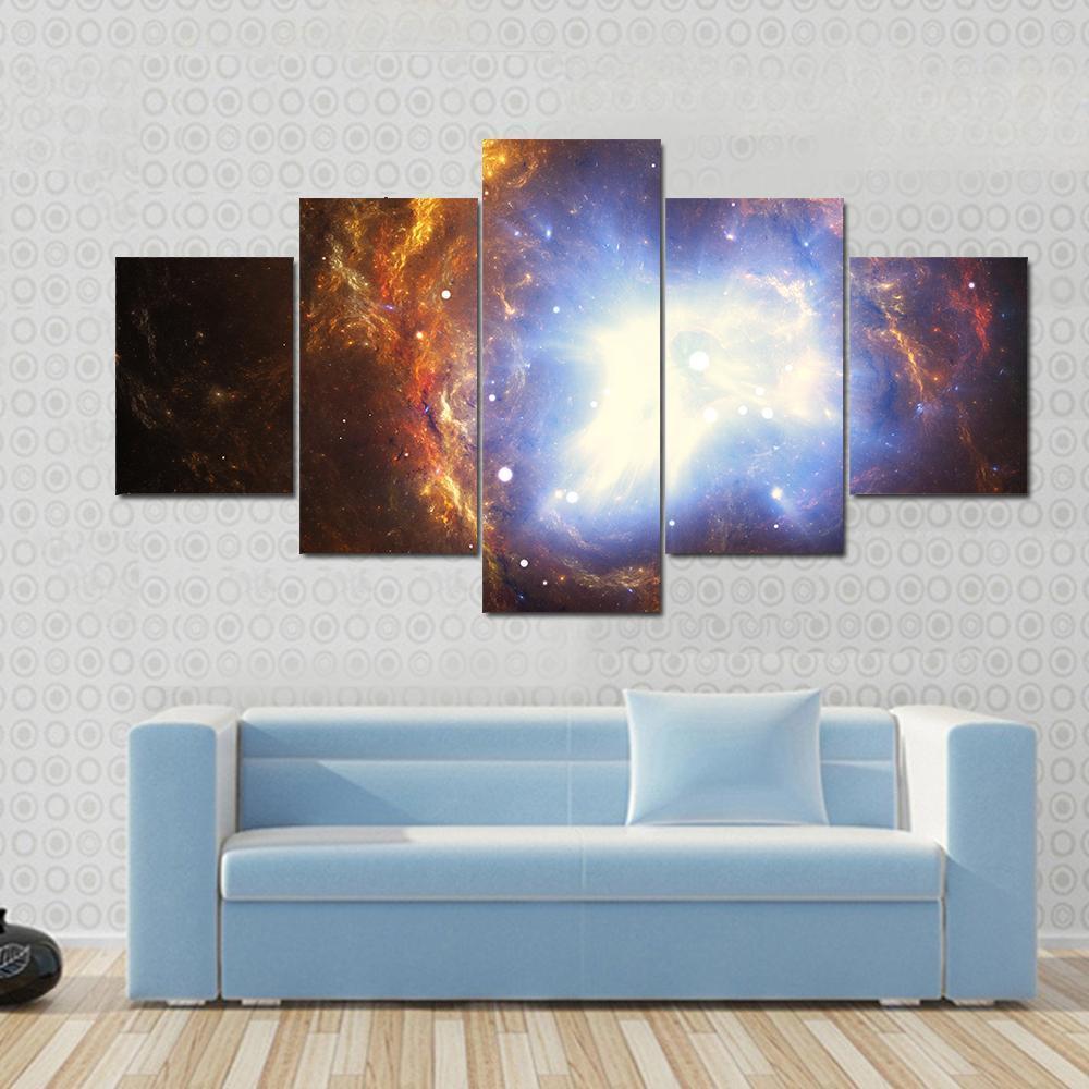 Colorful Nebula Canvas Wall Art-5 Star-Gallery Wrap-62" x 32"-Tiaracle