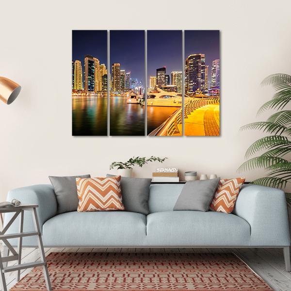 Colorful Night In Dubai Canvas Wall Art-4 Horizontal-Gallery Wrap-34" x 24"-Tiaracle