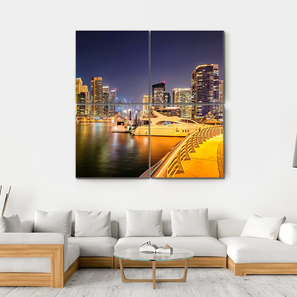 Colorful Night In Dubai Canvas Wall Art-4 Square-Gallery Wrap-17" x 17"-Tiaracle