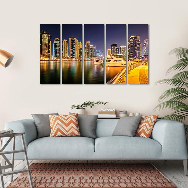 Colorful Night In Dubai Canvas Wall Art-5 Horizontal-Gallery Wrap-22" x 12"-Tiaracle