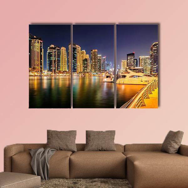 Colorful Night In Dubai Canvas Wall Art-3 Horizontal-Gallery Wrap-37" x 24"-Tiaracle