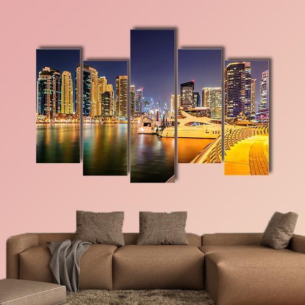 Colorful Night In Dubai Canvas Wall Art-5 Pop-Gallery Wrap-47" x 32"-Tiaracle