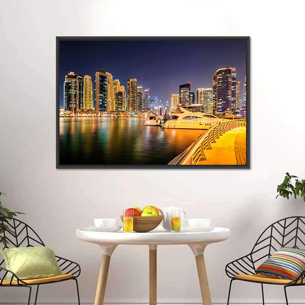 Colorful Night In Dubai Canvas Wall Art-1 Piece-Floating Frame-24" x 16"-Tiaracle