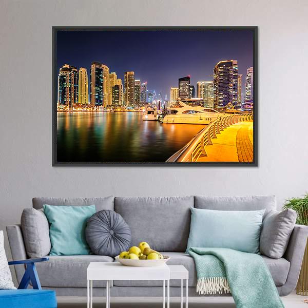 Colorful Night In Dubai Canvas Wall Art-3 Horizontal-Gallery Wrap-25" x 16"-Tiaracle