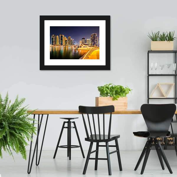 Colorful Night In Dubai Canvas Wall Art-3 Horizontal-Gallery Wrap-25" x 16"-Tiaracle