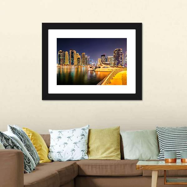 Colorful Night In Dubai Canvas Wall Art-1 Piece-Framed Print-20" x 16"-Tiaracle