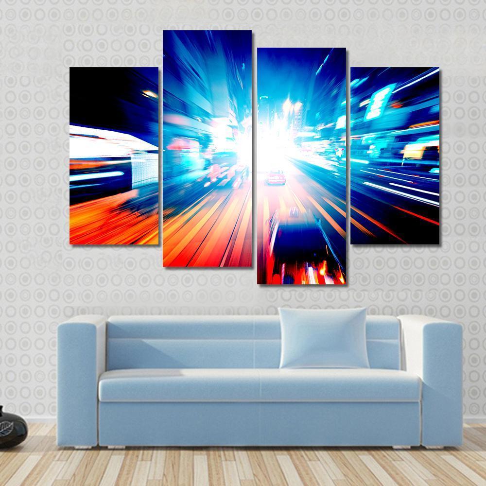 Colorful Night Traffic Canvas Wall Art-4 Pop-Gallery Wrap-50" x 32"-Tiaracle