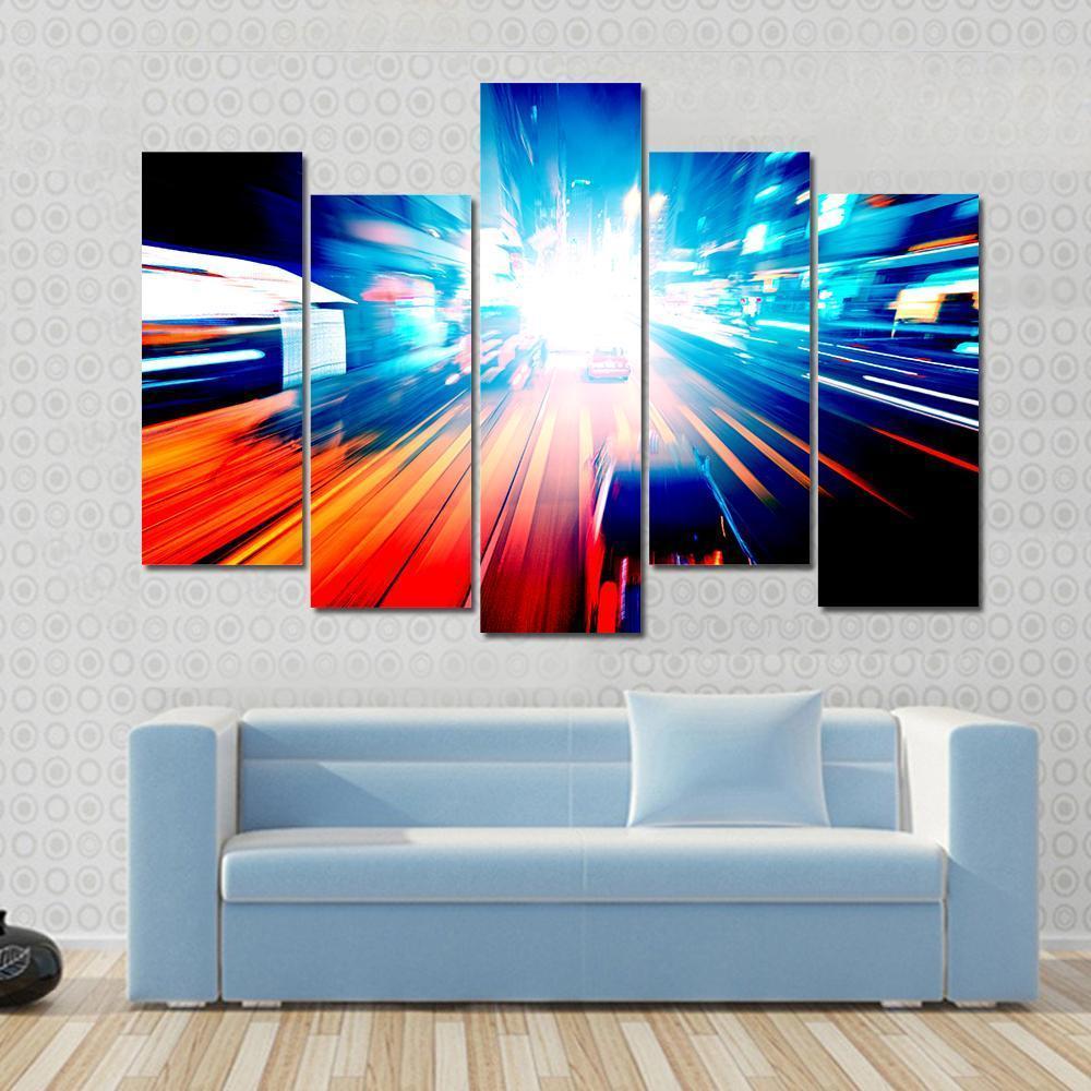 Colorful Night Traffic Canvas Wall Art-5 Pop-Gallery Wrap-47" x 32"-Tiaracle